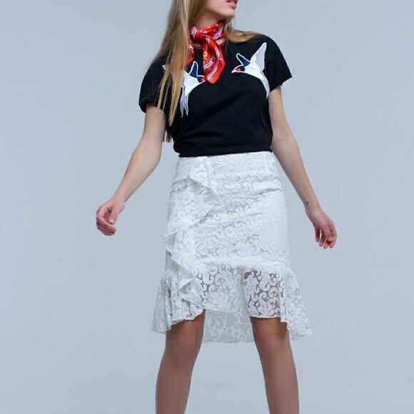 ❤️BRAND NEW Q2 Lace High-Lo Midi Skirt - Picture 4 of 12